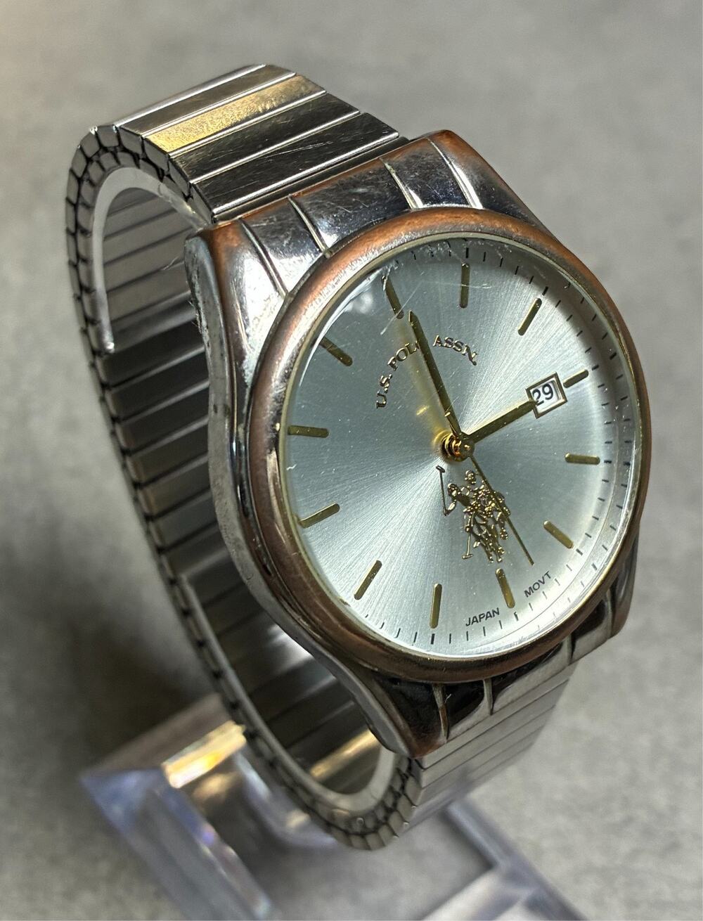 U.S. Polo Assn. Mens Vintage Quartz Watch Silver Sunburst Dial SS Bracelet Works